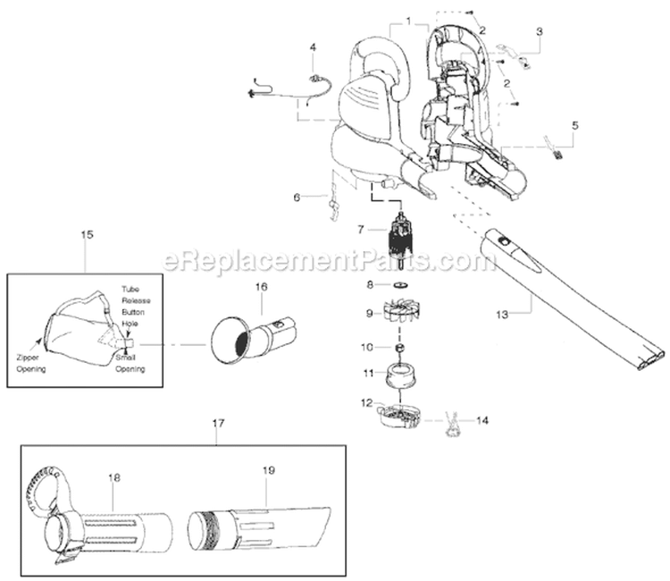 Page A Diagram and Parts List for WEBV215  Weed Eater Leaf Blower / Vacuum